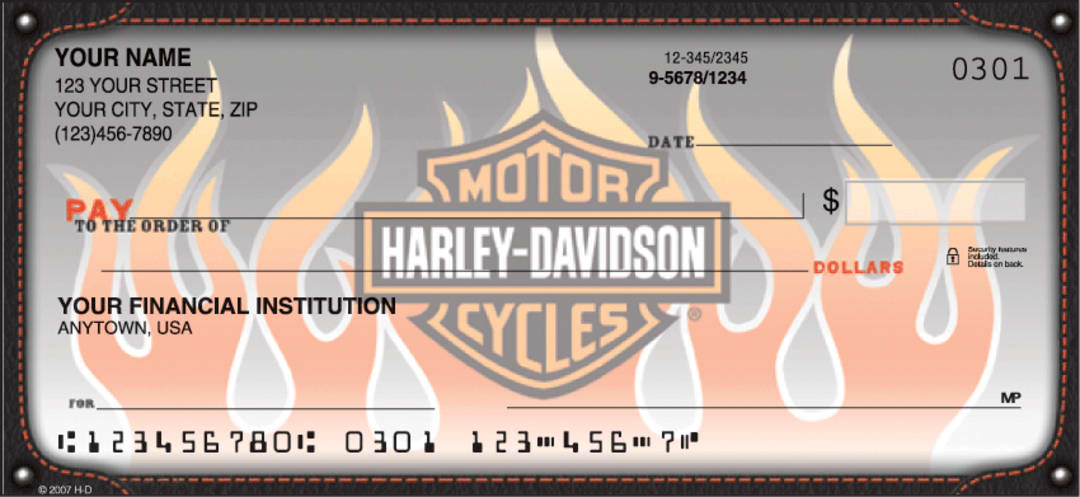 HARLEY-DAVIDSON MOTORCYCLES LOGO LIVE THE LEGEND PERSONAL CHECKS
