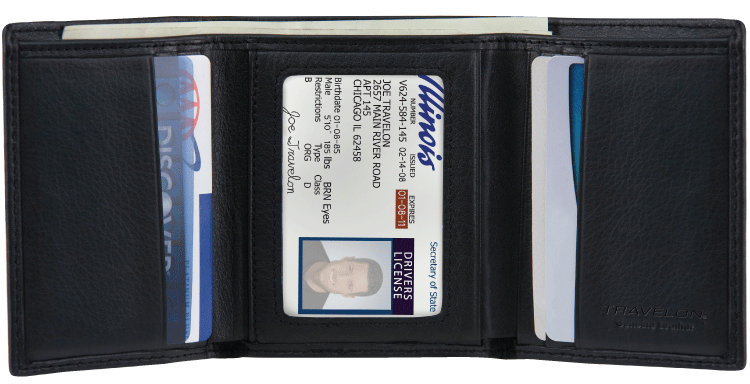 Men’s Tri-fold Wallet, Black RFID Wallet