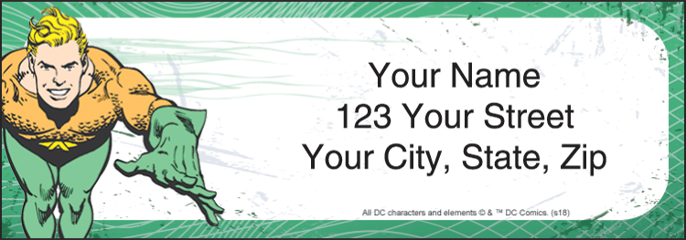 Add action to everything you mail or label with these Justice League address labels featuring Batman, Aquaman, Superman and Flash.