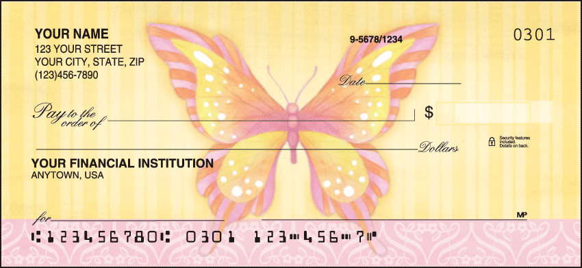 These checks showcase vividly painted butterflies taking flight.  Coordinating address labels available!
