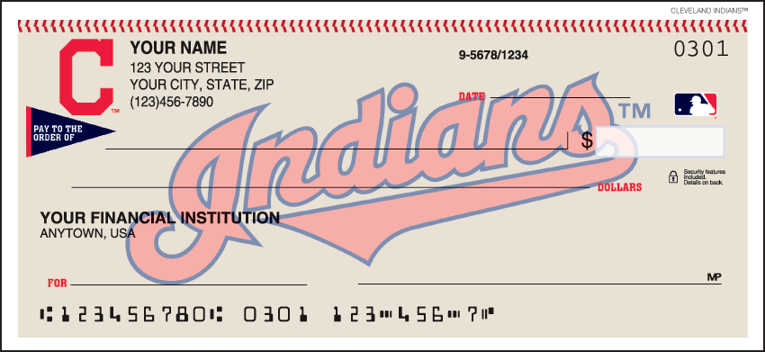 Major League Baseball checks make every day opening day when you open your checkbook and see the logo of the Cleveland Indians prominently displayed. Not available in Puerto Rico. Order your Major League Baseball checks today!