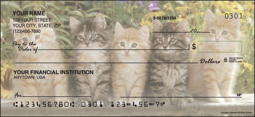 These full-color photographs capture kittens in a variety of p-u-r-r-fect settings for your checks. Coordinating address labels are available.