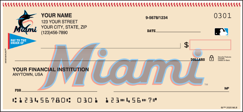 Miami Marlins Sports Personal Checks – 1 Box – Singles