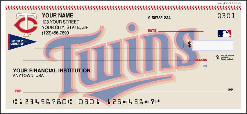 Minnesota Twins Sports Personal Checks - 1 Box - Singles